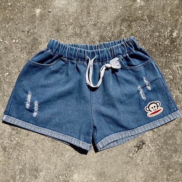 Paul Frank Y2K Denim Drawstring Shorts Julius Monkey Patch Medium - Picture 2 of 8